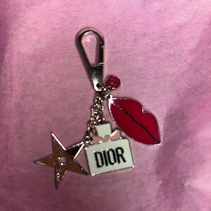 Dior Pink and Silver Charm Keychain